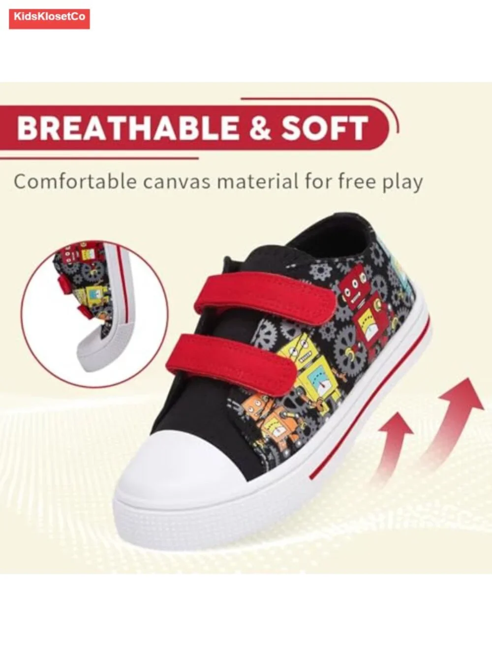 Kids Low Top Canvas Sneakers with Hook and Loop Closure